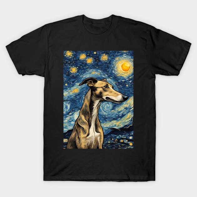 Greyhound Dog Breed Painting in a Van Gogh Starry Night Art Style T-Shirt by Art-Jiyuu